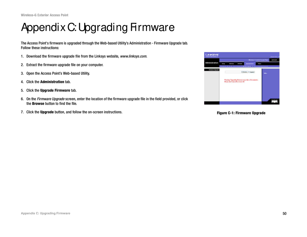 Linksys WAP54GPE manual Appendix C Upgrading Firmware, Figure C-1 Firmware Upgrade 