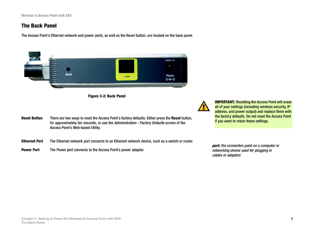 Linksys WAP54GX manual Back Panel 