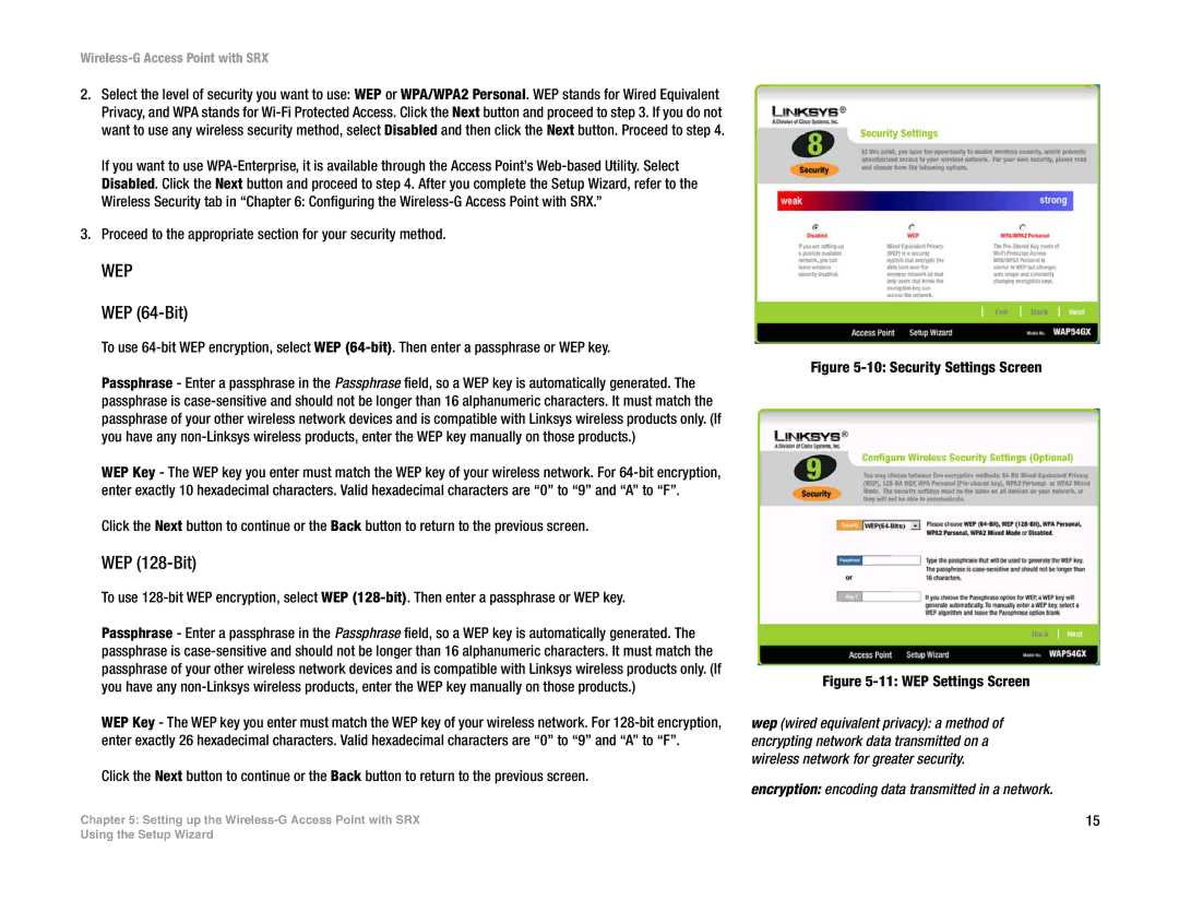 Linksys WAP54GX manual WEP 64-Bit, WEP 128-Bit 