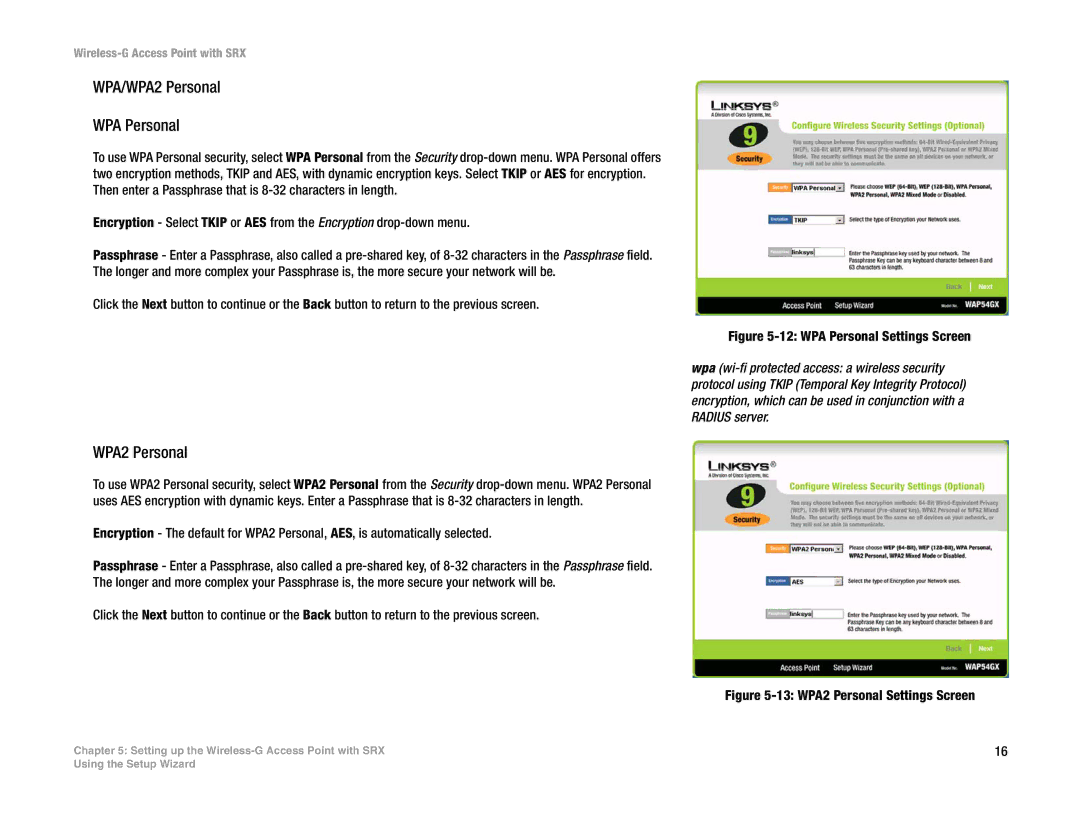 Linksys WAP54GX manual WPA/WPA2 Personal WPA Personal 