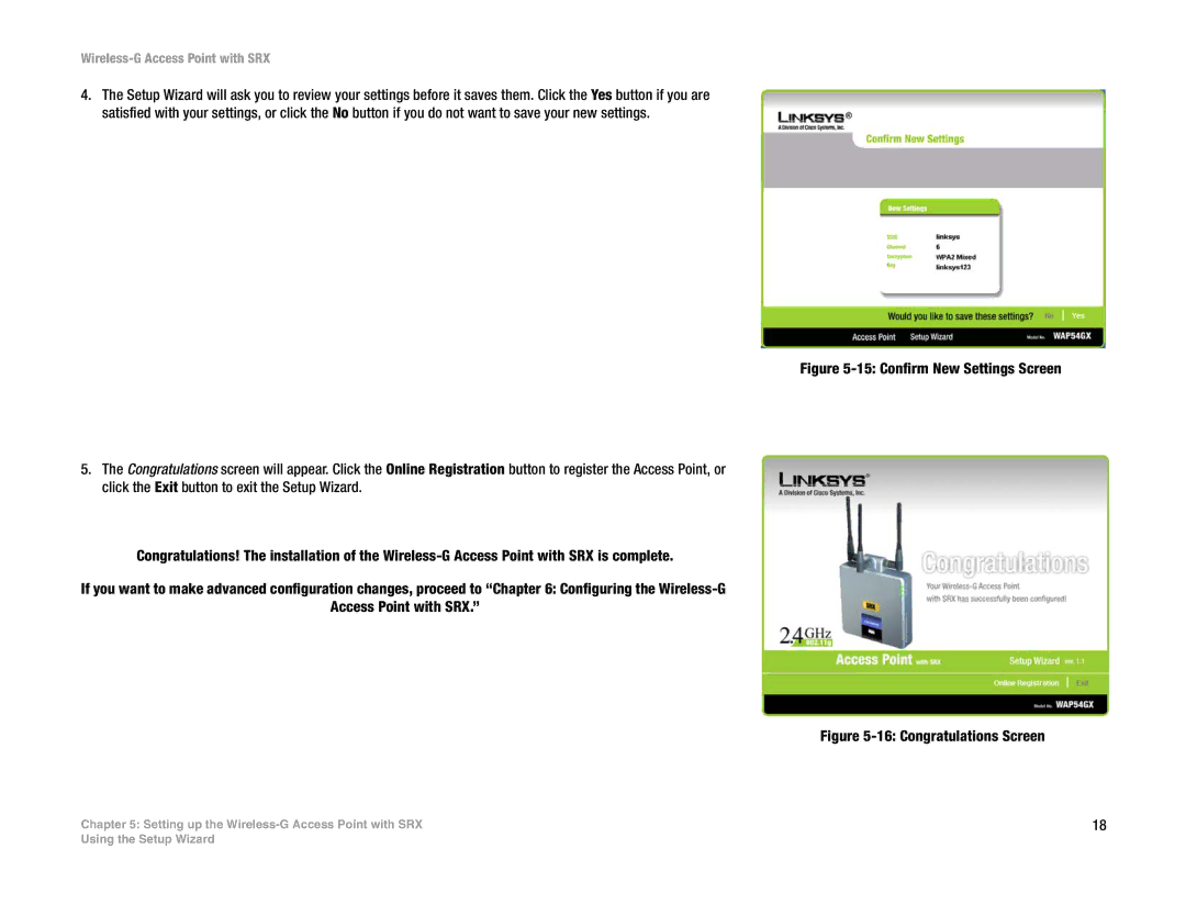 Linksys WAP54GX manual Congratulations Screen 