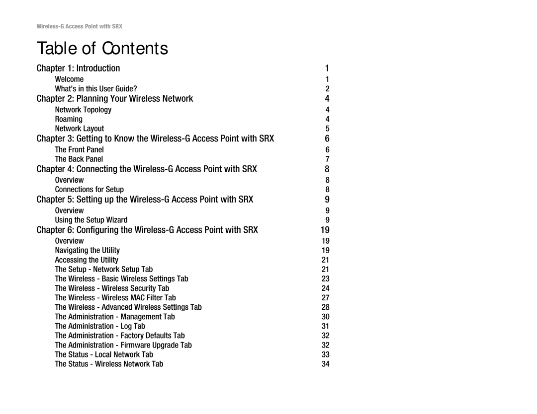 Linksys WAP54GX manual Table of Contents 