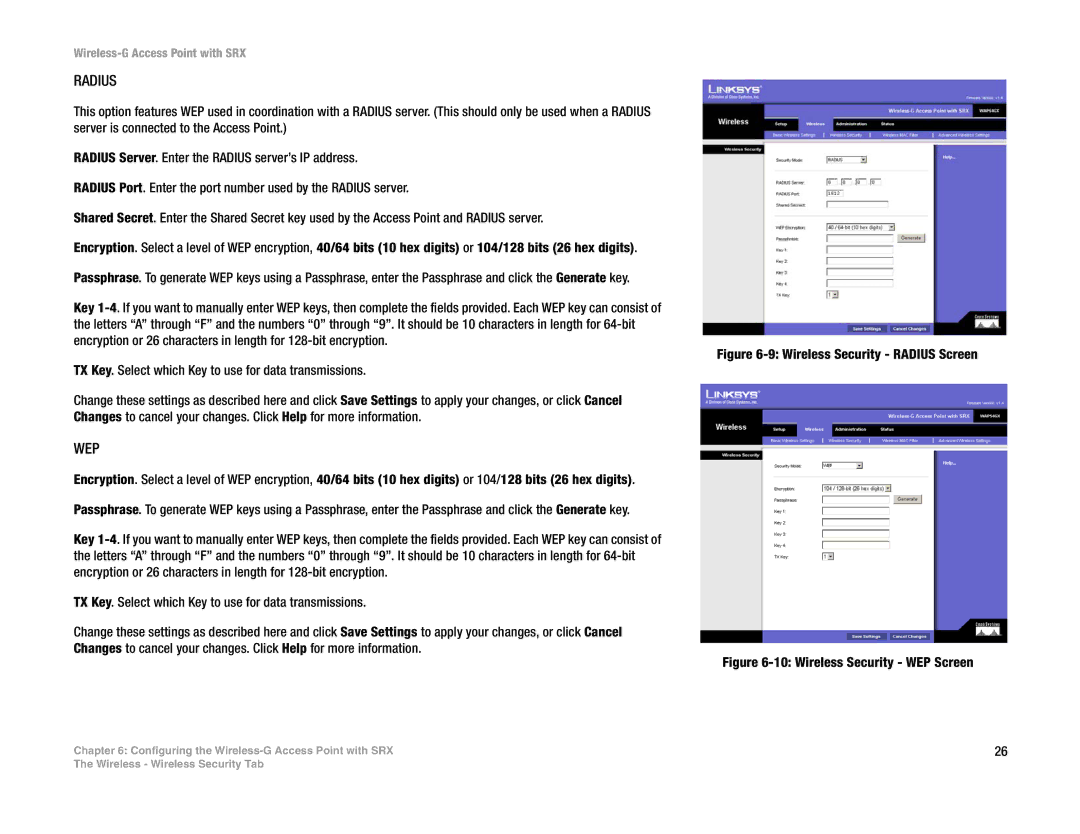 Linksys WAP54GX manual Radius 