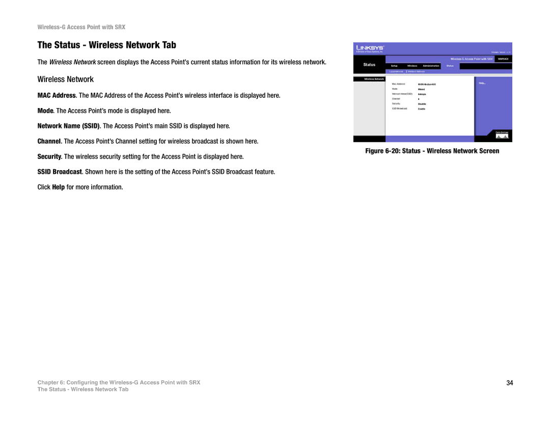 Linksys WAP54GX manual Status Wireless Network Tab 