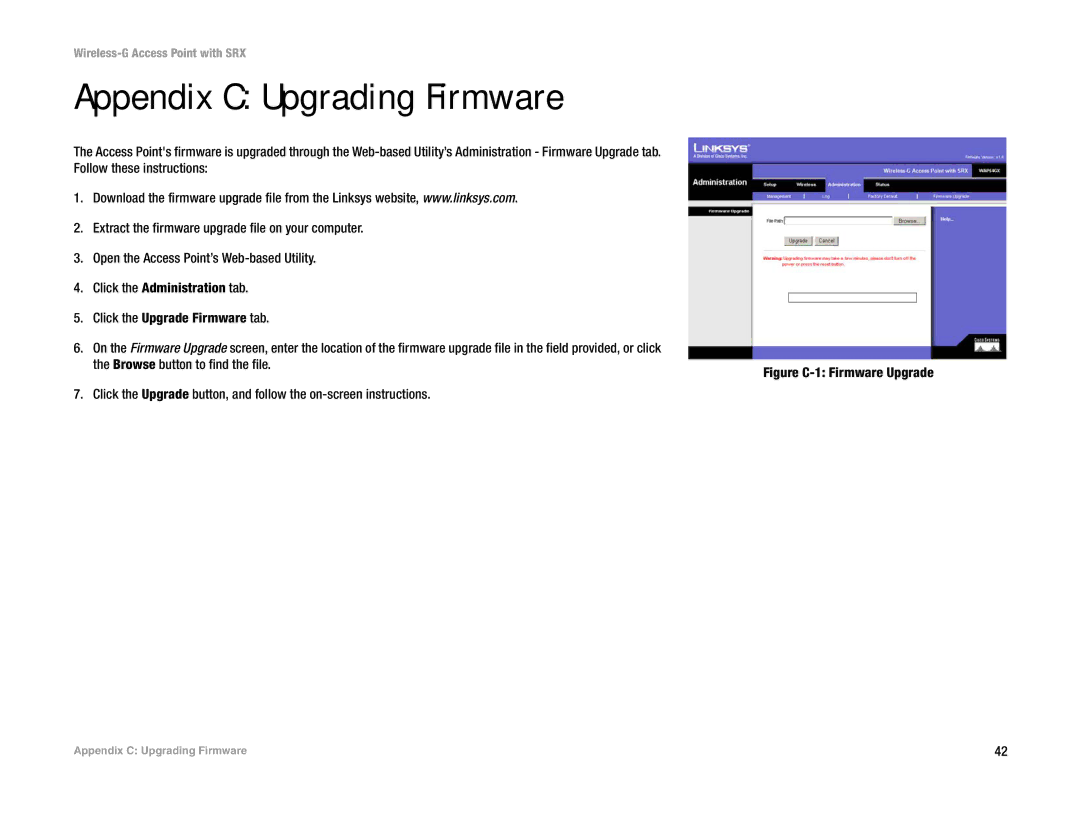 Linksys WAP54GX manual Appendix C Upgrading Firmware 