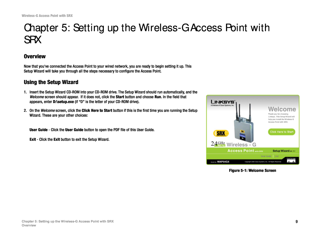 Linksys WAP54GX manual Setting up the Wireless-G Access Point with SRX 