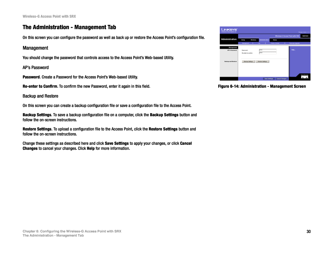 Linksys WAP54GX manual The Administration - Management Tab 