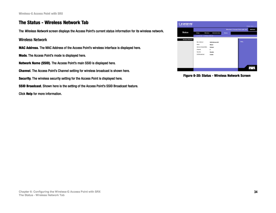 Linksys WAP54GX manual The Status - Wireless Network Tab 