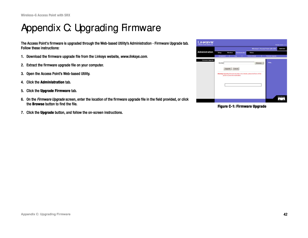 Linksys WAP54GX manual Appendix C Upgrading Firmware 