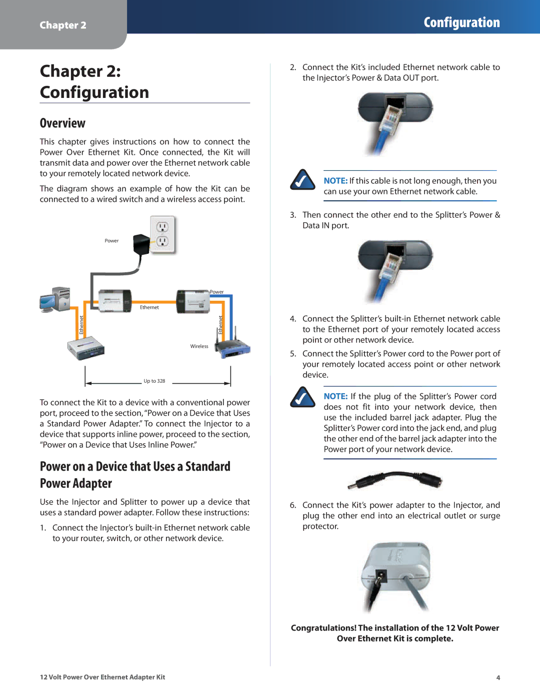 Linksys WAPPOE12 manual Chapter Configuration, Overview, Power on a Device that Uses a Standard Power Adapter 