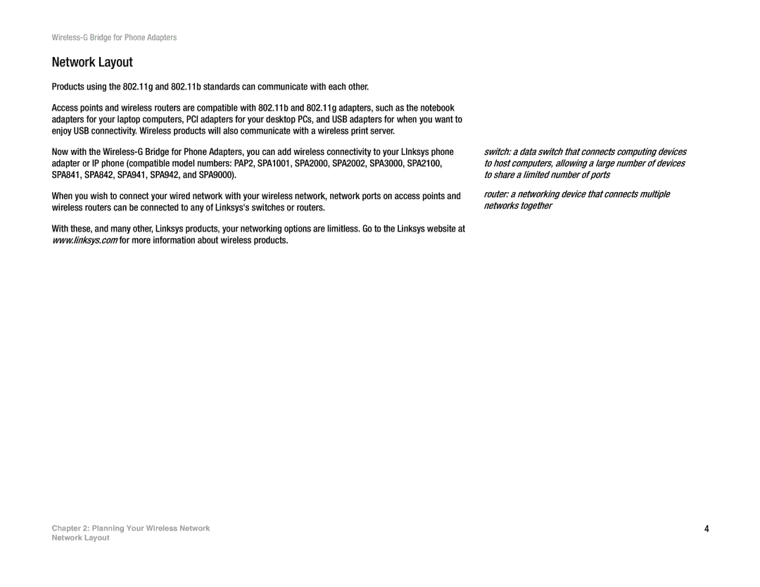 Linksys WBP54G V2 manual Network Layout 