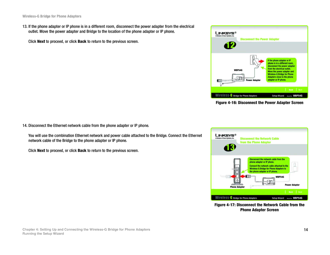 Linksys WBP54G manual Disconnect the Network Cable from Phone Adapter Screen 