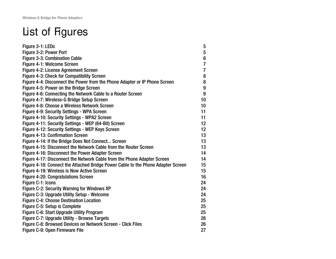 Linksys WBP54G manual List of Figures, Power Port 