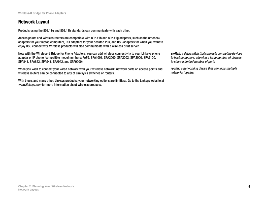 Linksys WBP54G manual Network Layout 