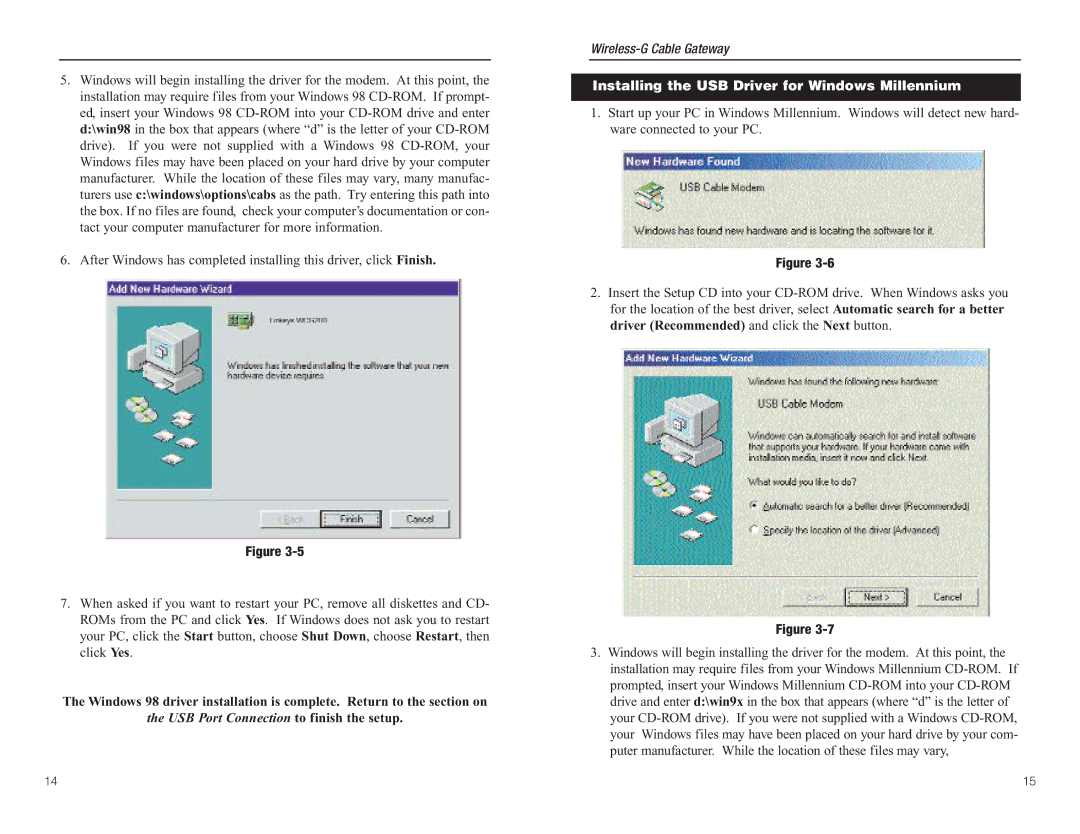 Linksys WCG200 manual Installing the USB Driver for Windows Millennium 