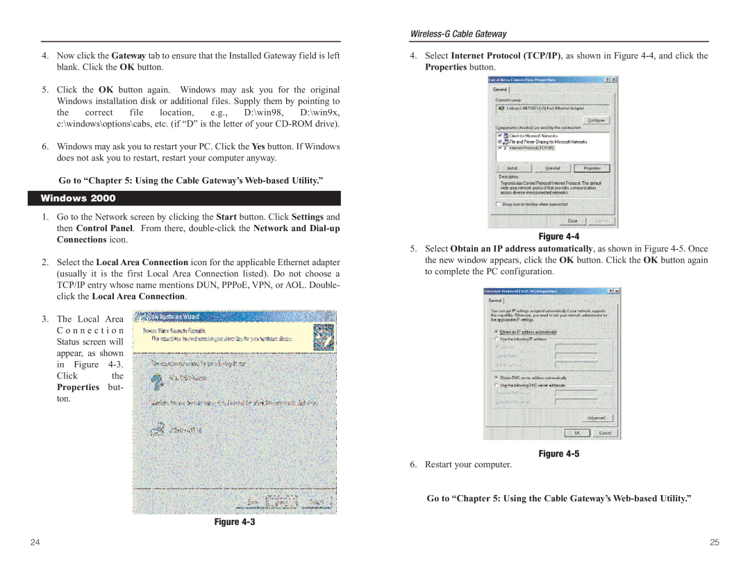 Linksys WCG200 manual Go to Using the Cable Gateway’s Web-based Utility, Windows 