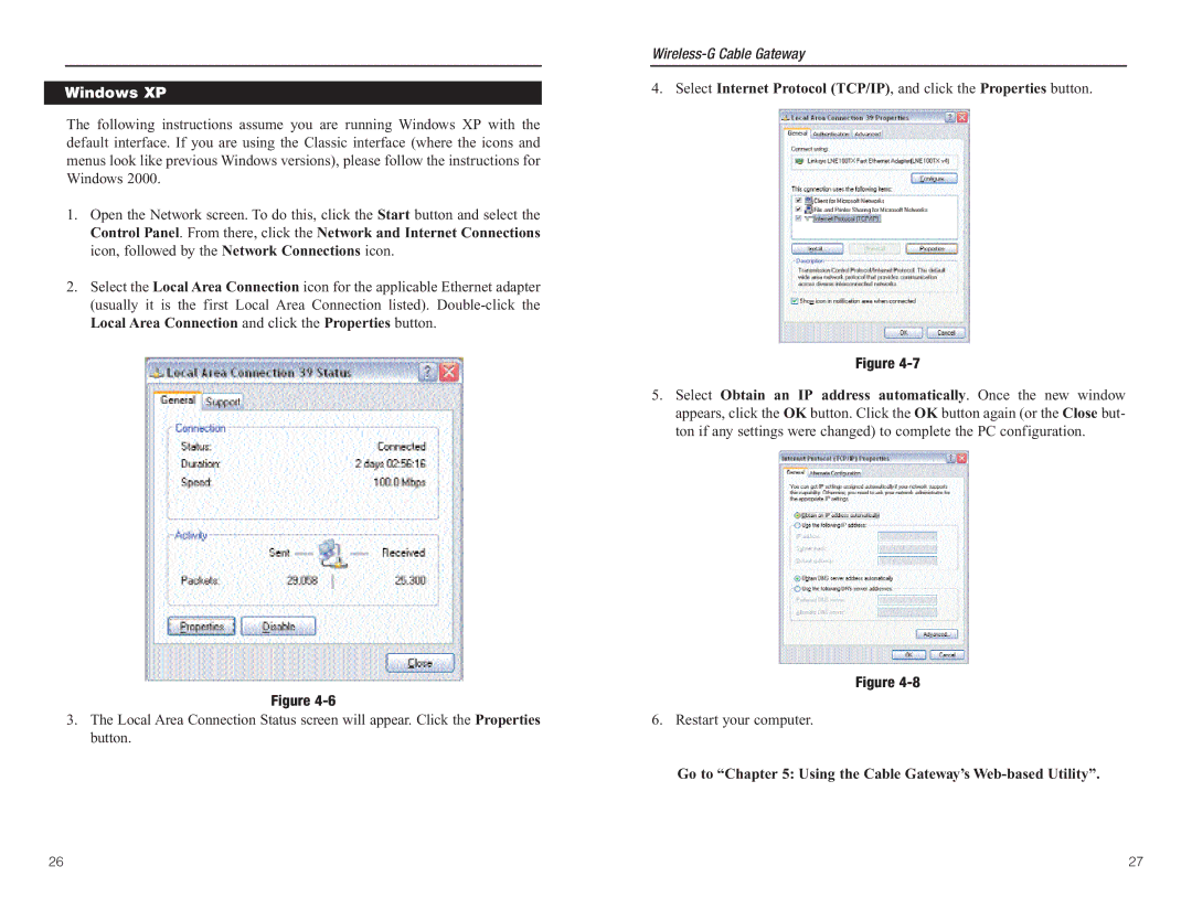 Linksys WCG200 manual Windows XP 