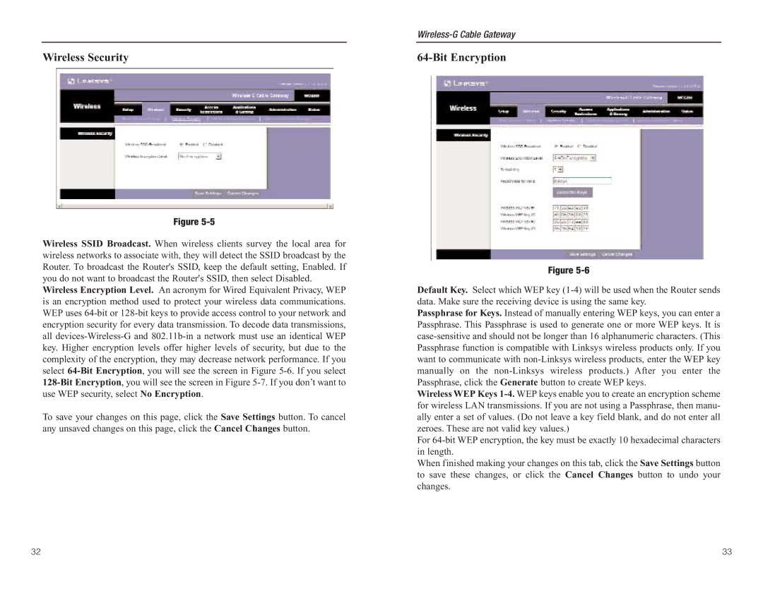 Linksys WCG200 manual Wireless Security, Bit Encryption 