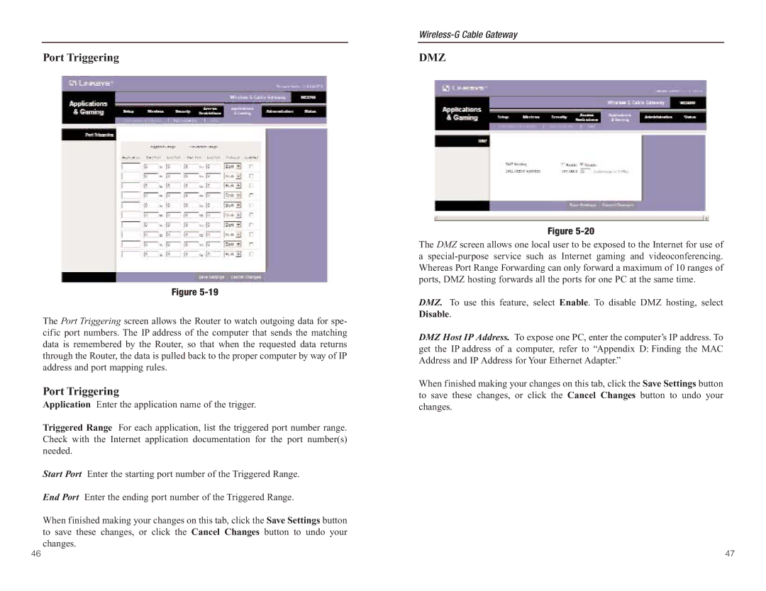 Linksys WCG200 manual Port Triggering, Dmz 