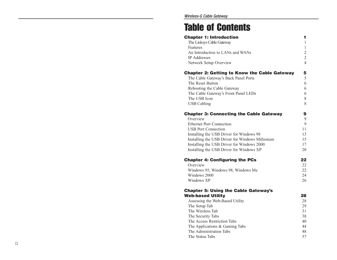 Linksys WCG200 manual Table of Contents 