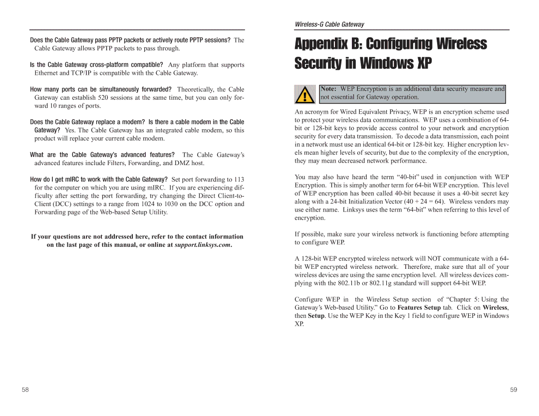 Linksys WCG200 manual Appendix B Configuring Wireless Security in Windows XP 