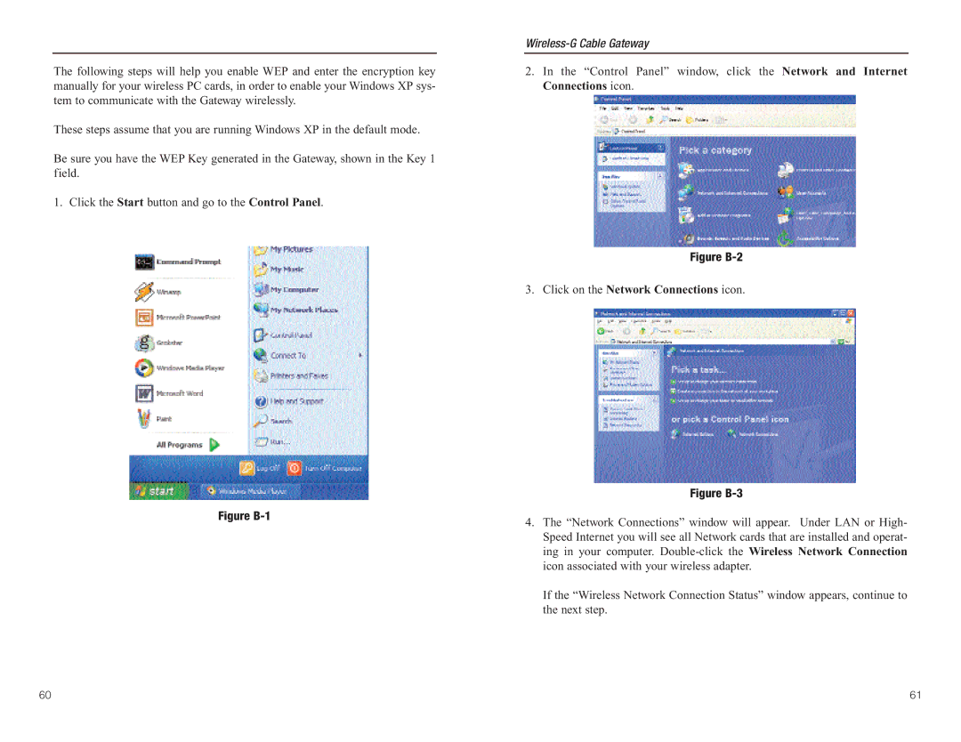 Linksys WCG200 manual Figure B-1, Click on the Network Connections icon 