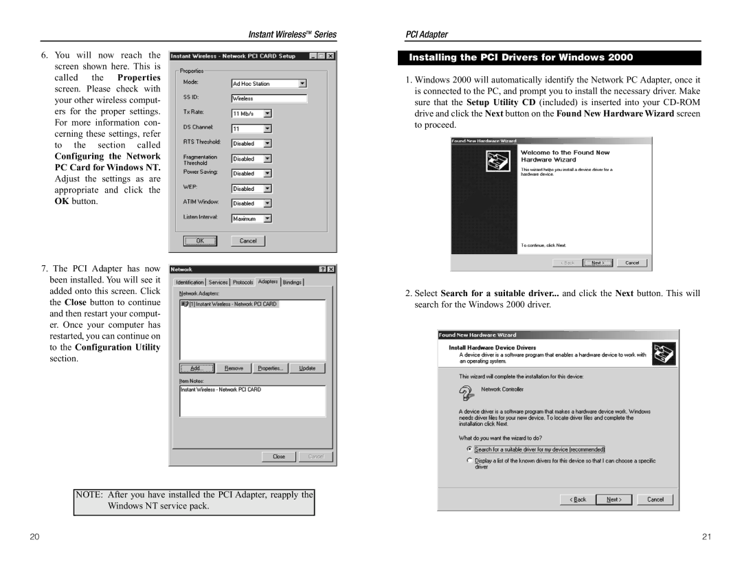 Linksys WDT11 manual Installing the PCI Drivers for Windows 