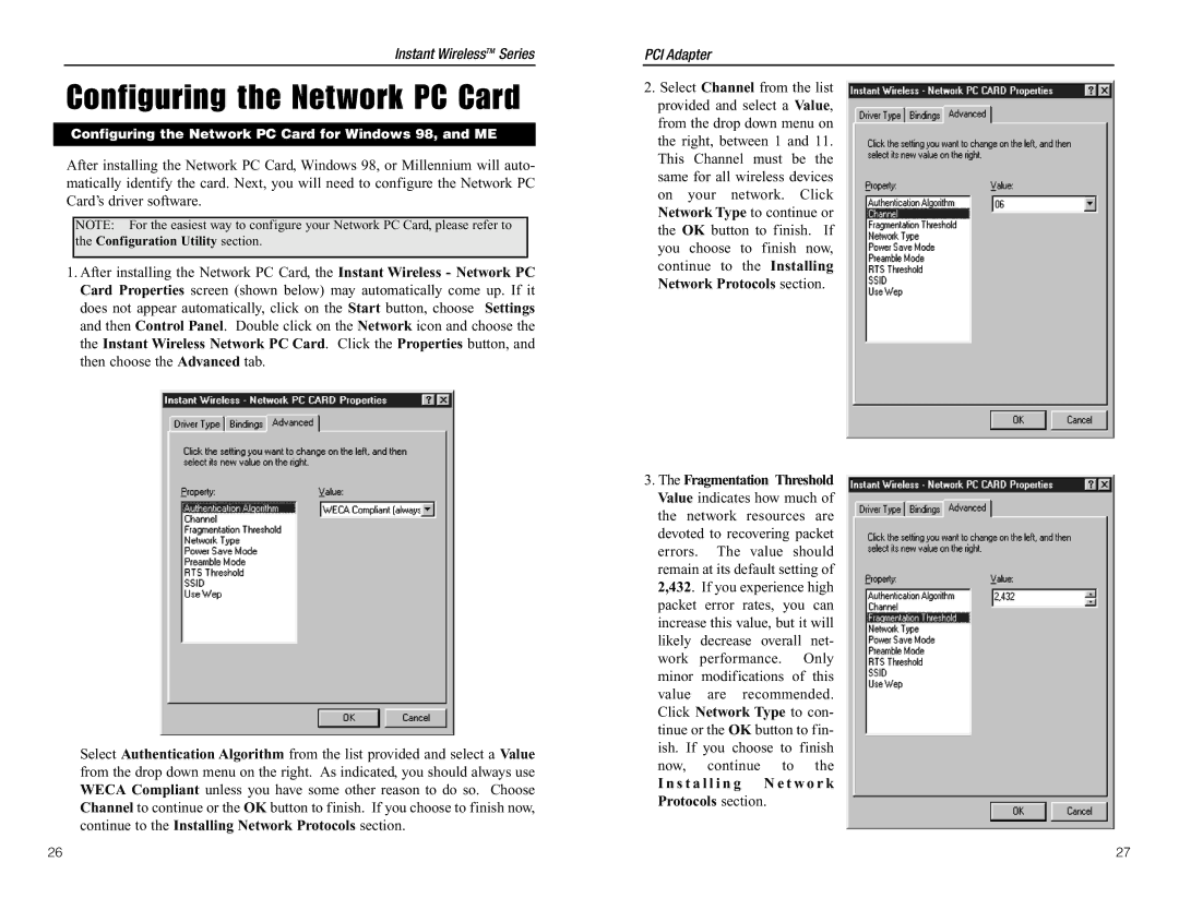 Linksys WDT11 manual Configuring the Network PC Card, Install i n g N e t w o r k Protocols section 