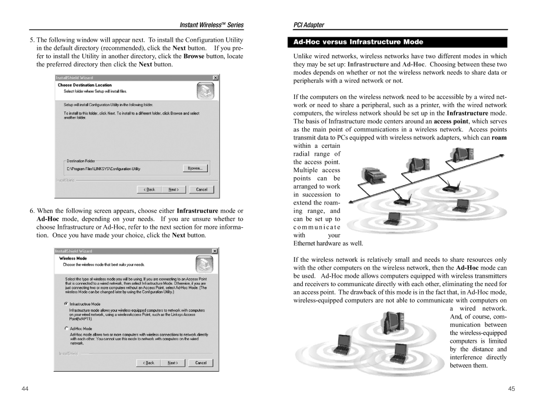 Linksys WDT11 manual Ad-Hoc versus Infrastructure Mode 