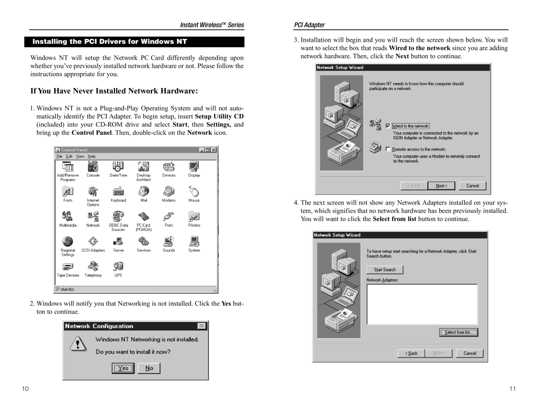 Linksys WDT11 manual If You Have Never Installed Network Hardware, Installing the PCI Drivers for Windows NT 