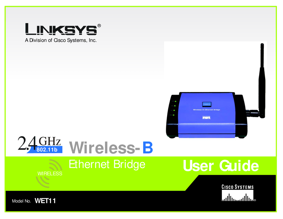 Linksys WET11 manual GHz .11b Wireless- B 