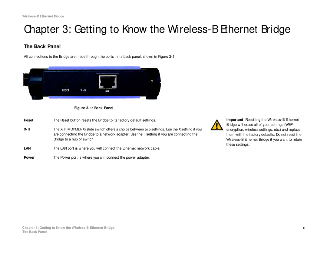 Linksys WET11 manual Getting to Know the Wireless-B Ethernet Bridge, Lan 