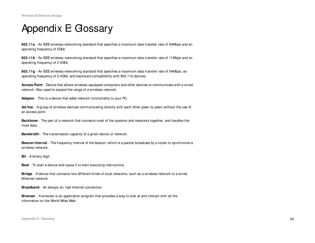 Linksys WET11 manual Appendix E Glossary 