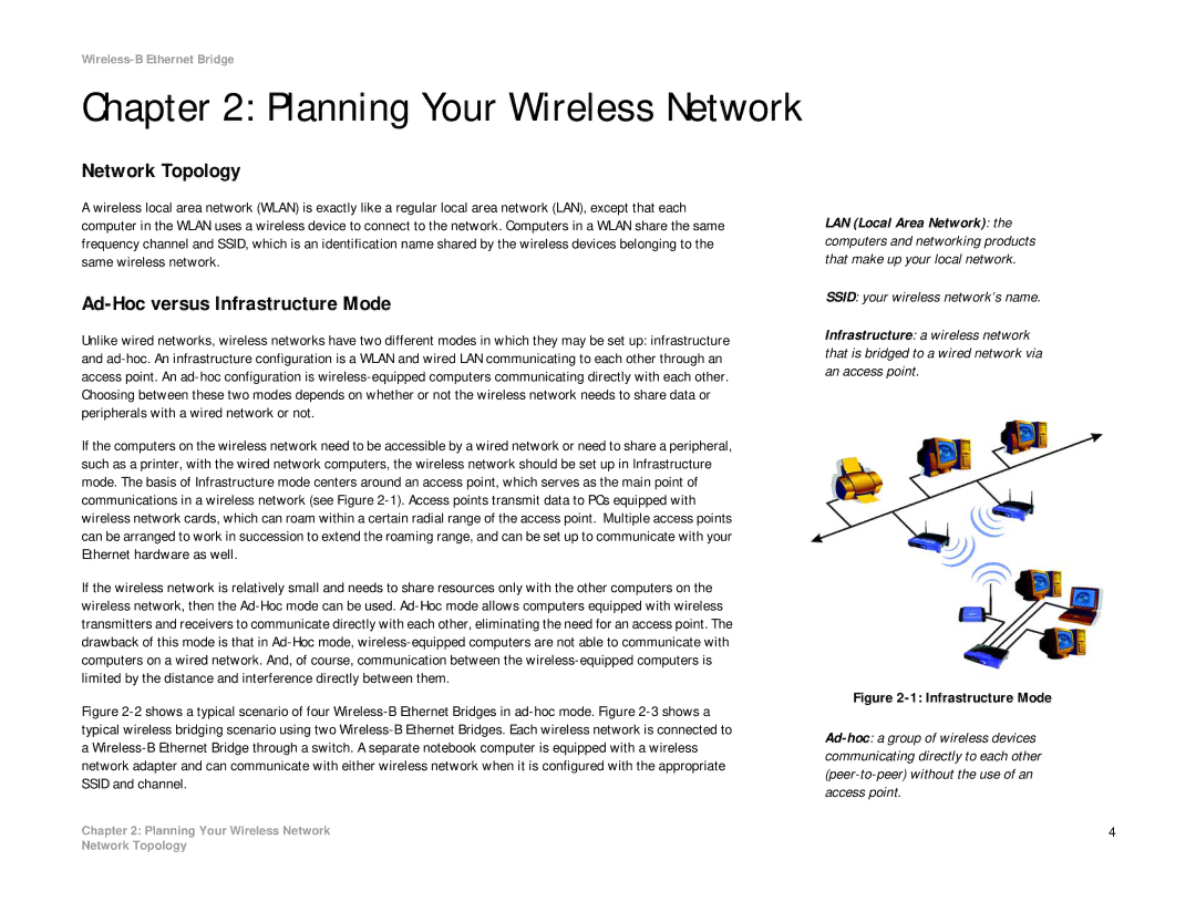 Linksys WET11 manual Network Topology, Ad-Hoc versus Infrastructure Mode 