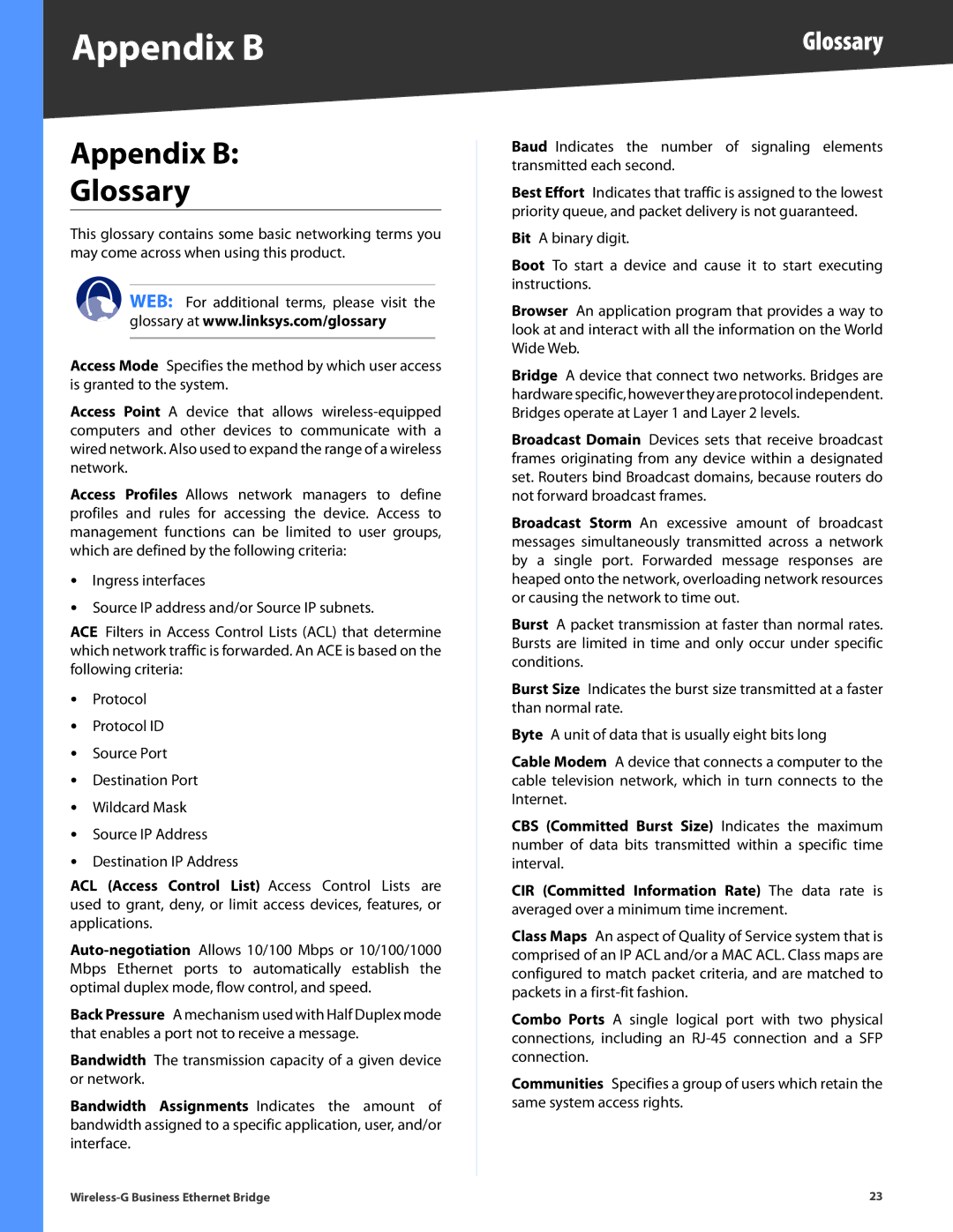 Linksys WET200 manual Appendix B Glossary 