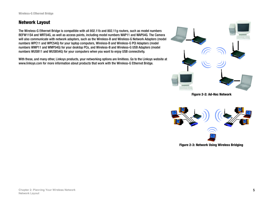 Linksys WET54G V3 manual Network Layout, Ad-Hoc Network 