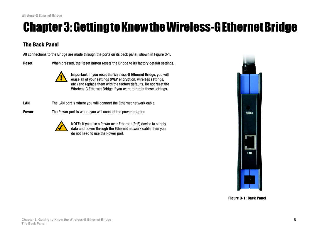 Linksys WET54G V3 manual GettingtoKnowtheWireless-GEthernetBridge, Lan 