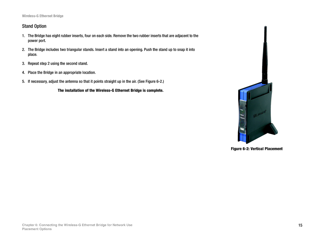 Linksys WET54G V3 manual Stand Option, Vertical Placement 