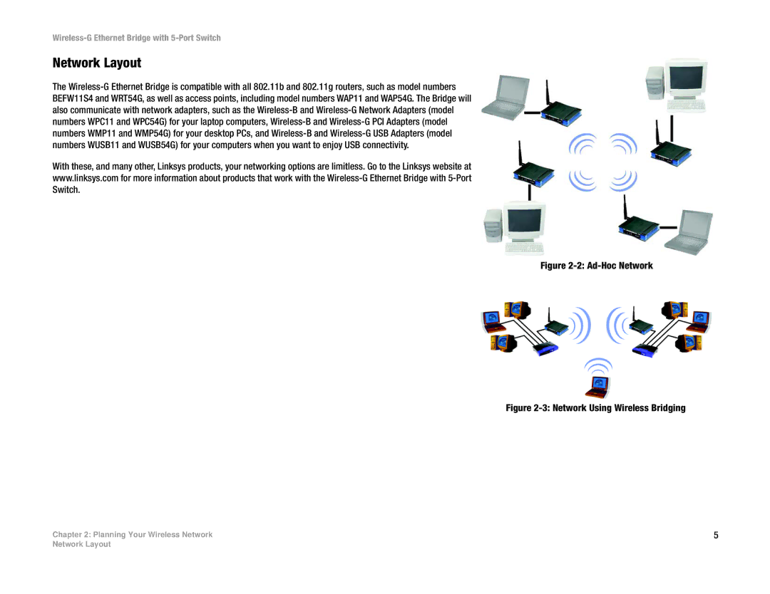 Linksys WET54GS5 manual Network Layout, Ad-Hoc Network 