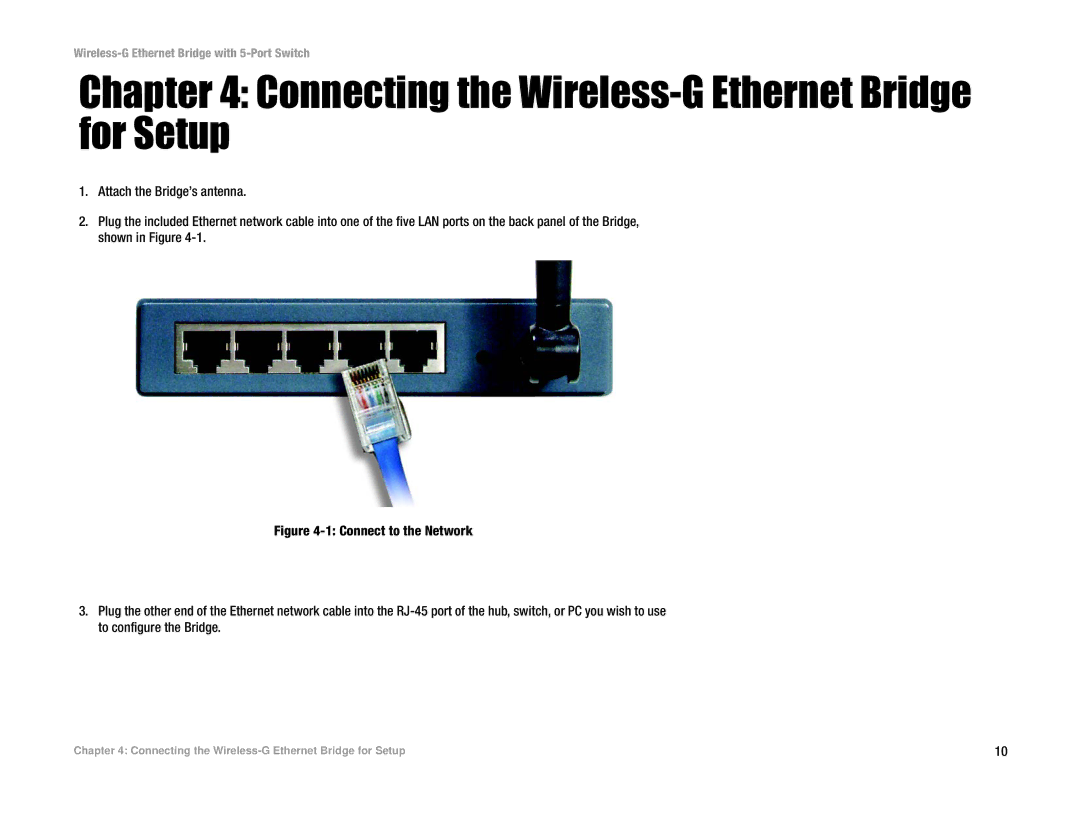 Linksys WET54GS5 manual Connecting the Wireless-G Ethernet Bridge for Setup 