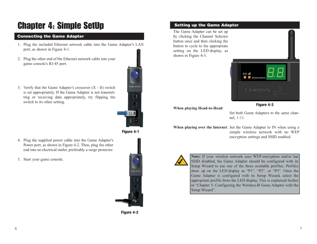 Linksys WGA11B manual Simple SetUp, Connecting the Game Adapter, Setting up the Game Adapter 