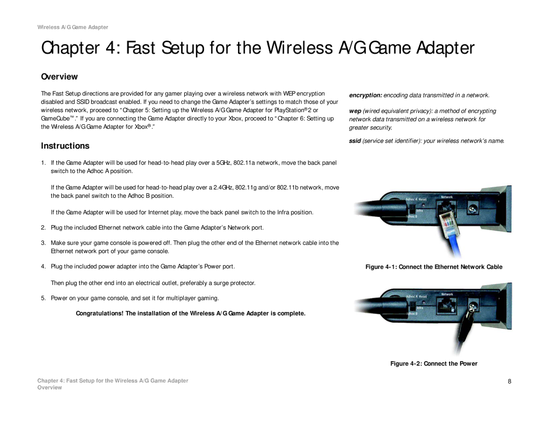 Linksys WGA54AG manual Fast Setup for the Wireless A/G Game Adapter, Overview, Instructions 