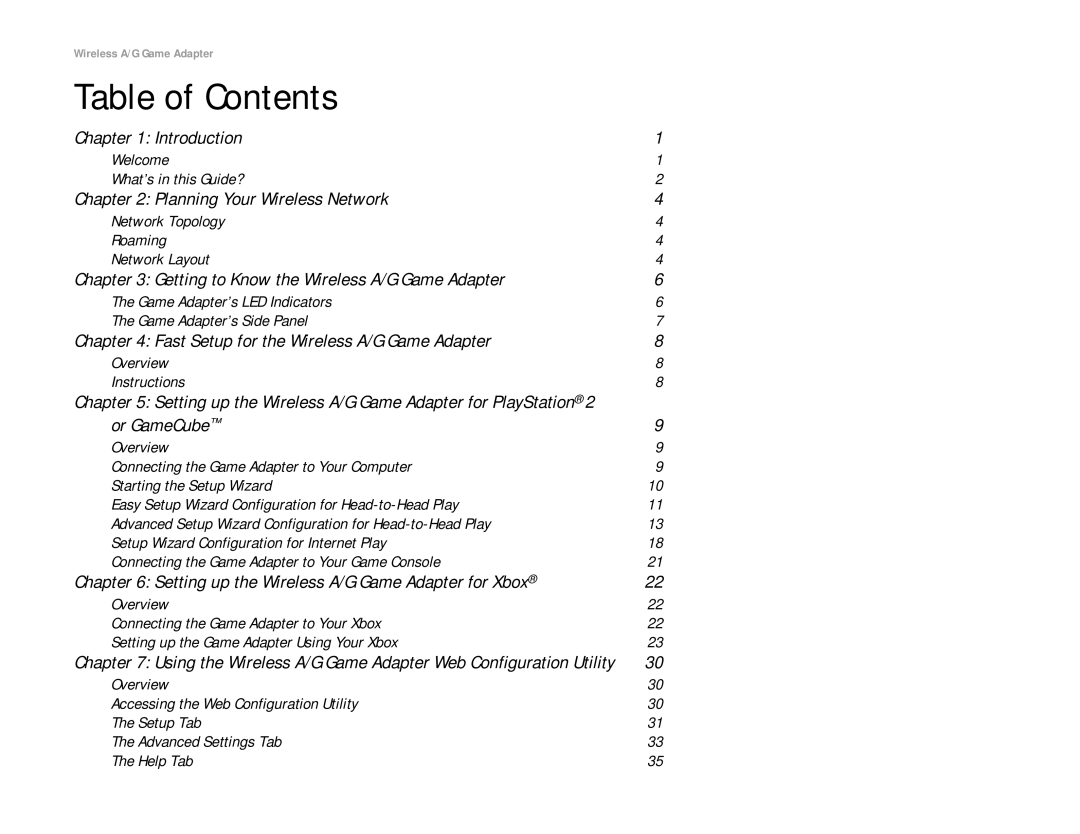 Linksys WGA54AG manual Table of Contents 