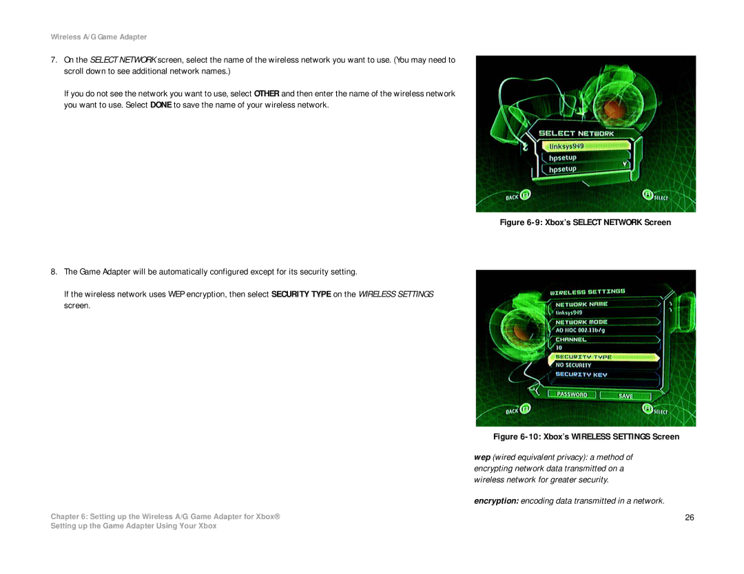 Linksys WGA54AG manual Xbox’s Select Network Screen 