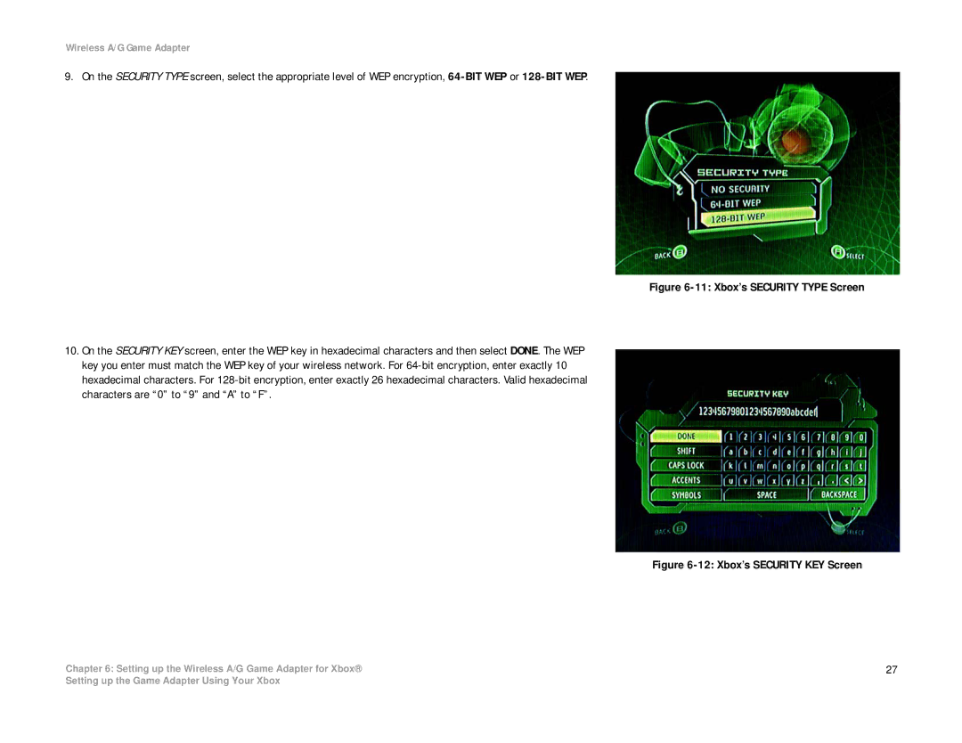 Linksys WGA54AG manual Xbox’s Security KEY Screen 
