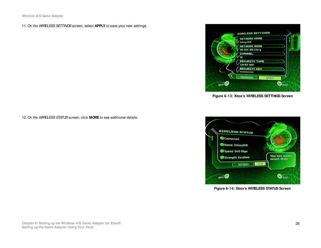 Linksys WGA54AG manual Xbox’s Wireless Status Screen 