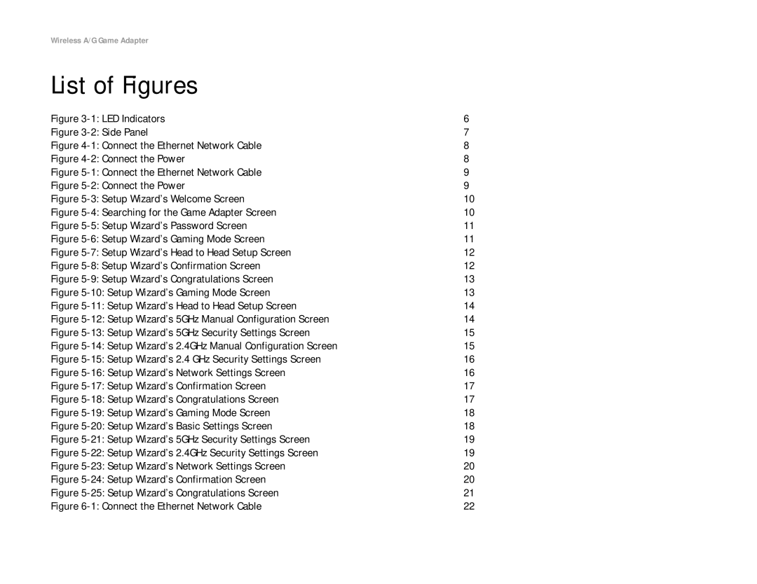 Linksys WGA54AG manual List of Figures, LED Indicators 