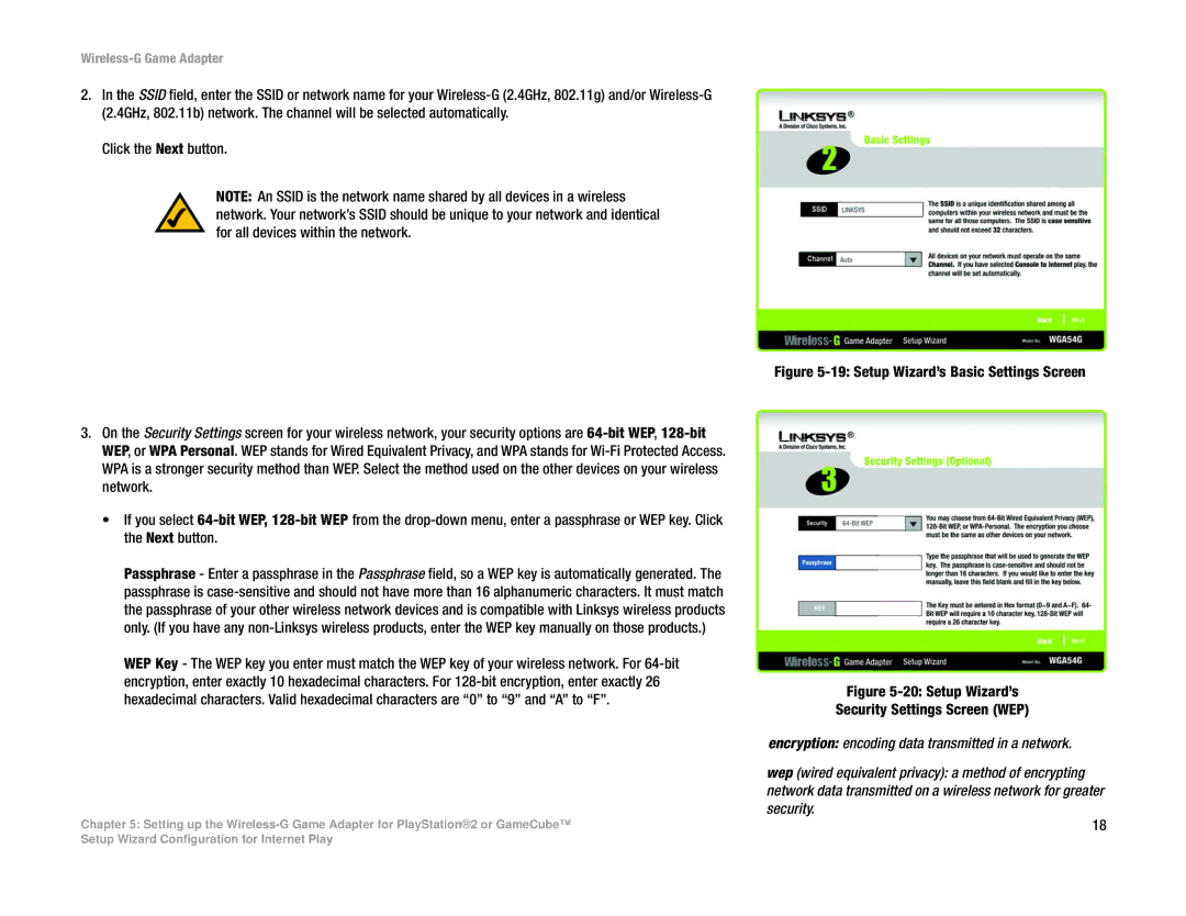 Linksys WGA54G manual Setup Wizard’s Basic Settings Screen 