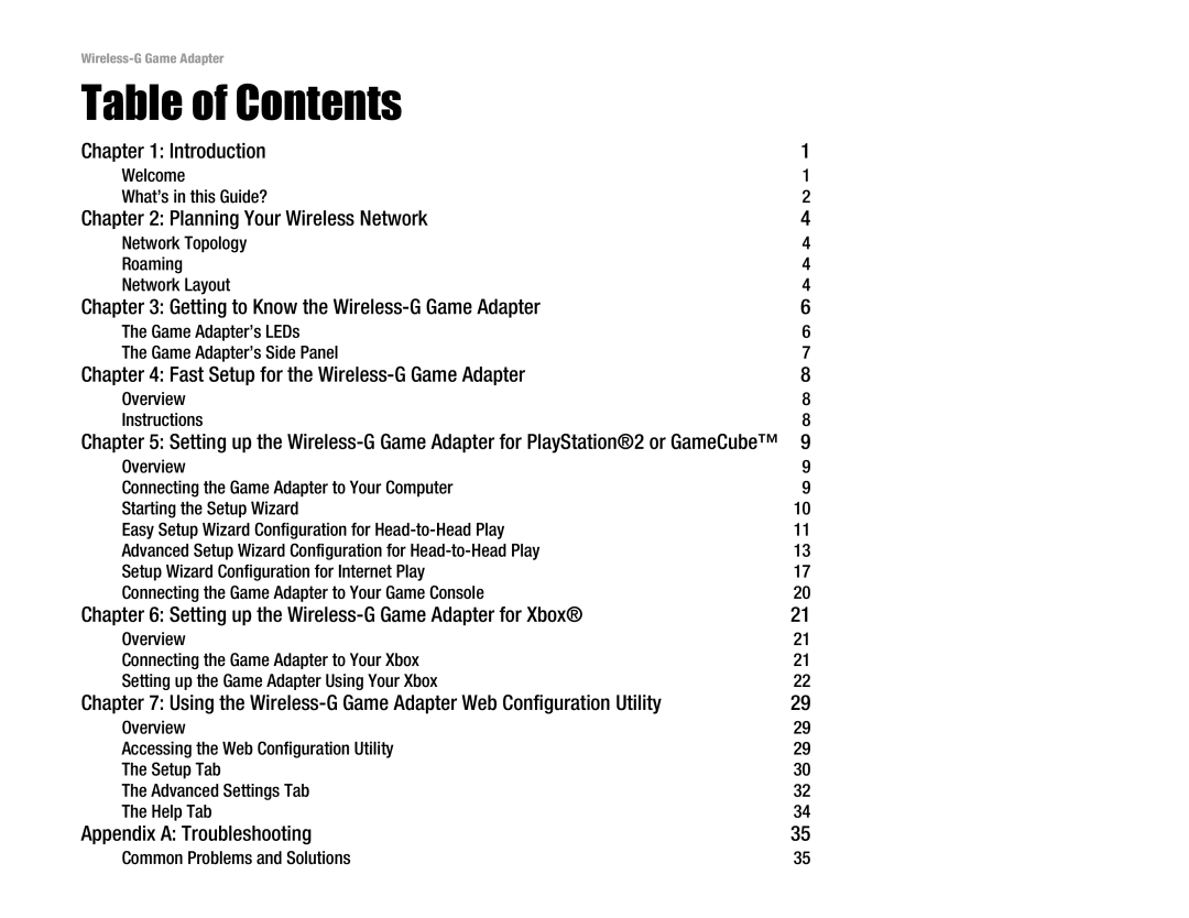 Linksys WGA54G manual Table of Contents 