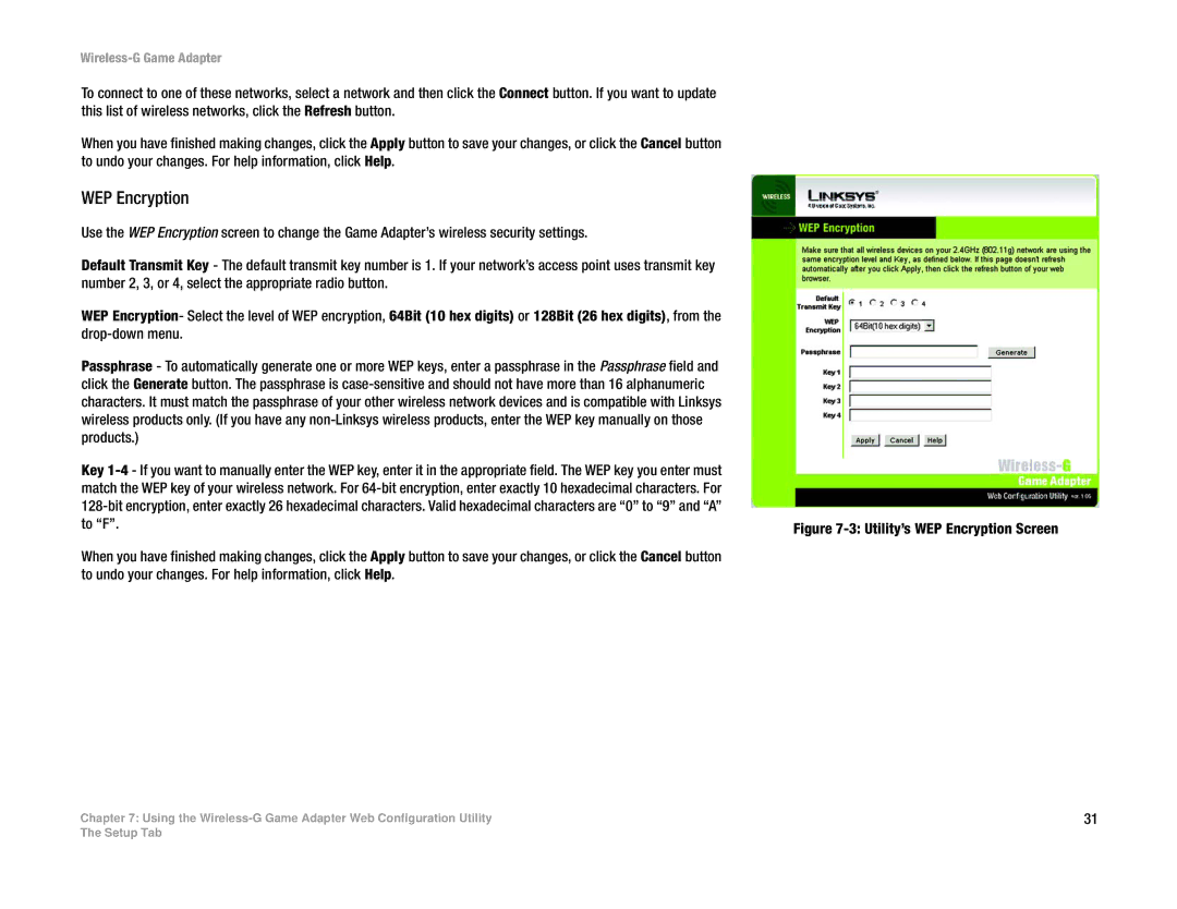 Linksys WGA54G manual WEP Encryption 